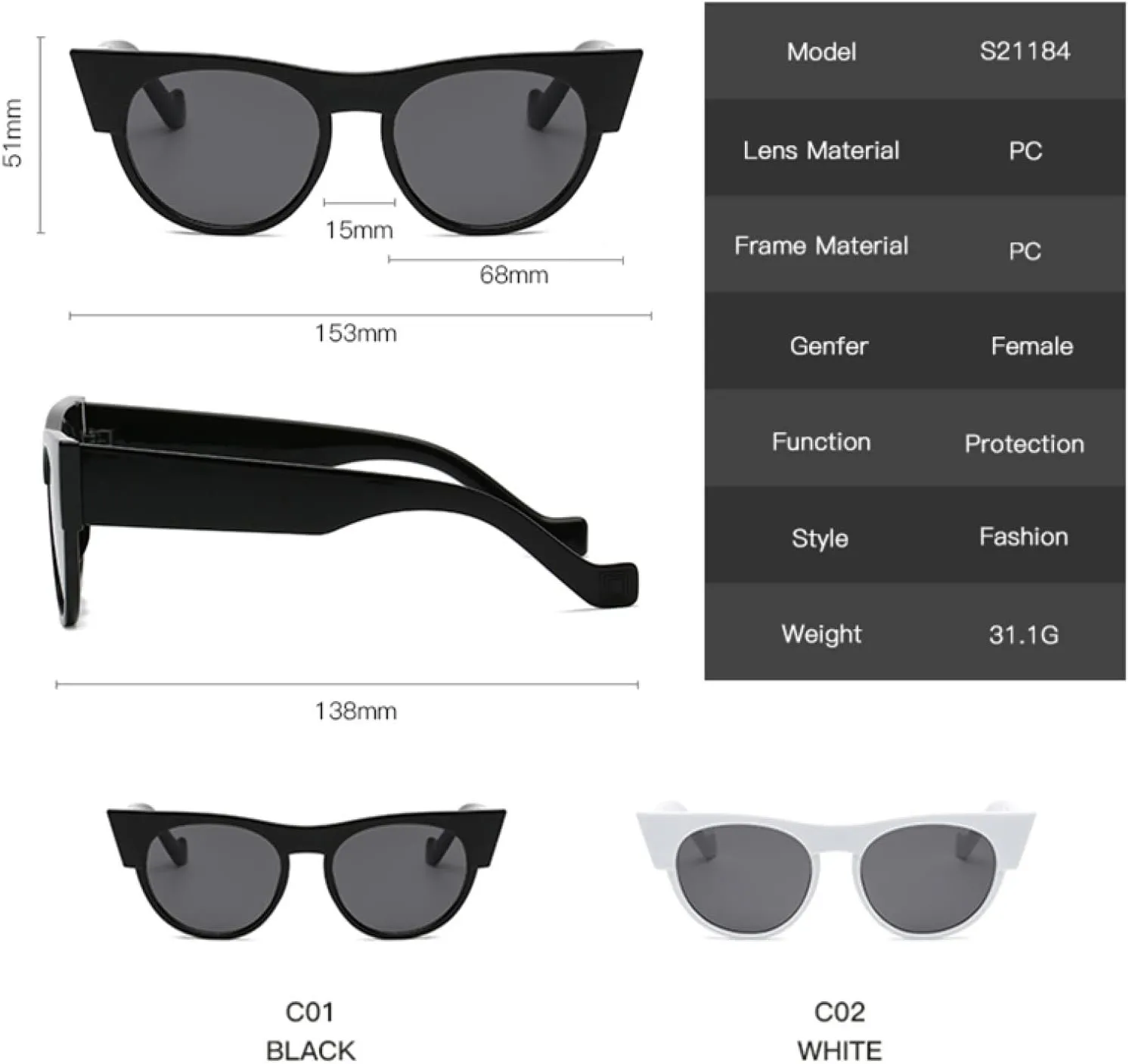 Cat Eye Vintage Sunglasses for Women Punk Uv400