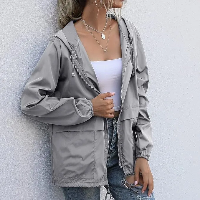Cdiecer Rain Jacket Women Hooded Waterproof Windbreaker Lightweight Rain Coat Windproof Adjustable Raincoat with Pockets