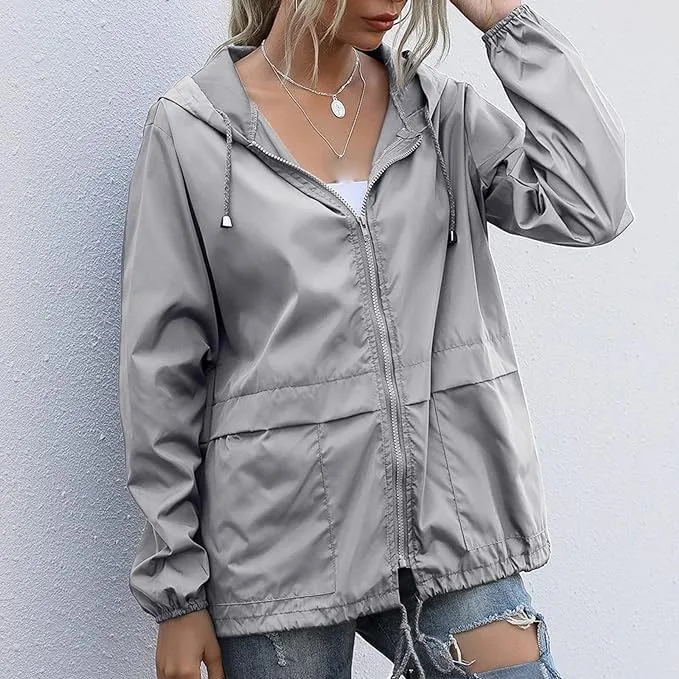 Cdiecer Rain Jacket Women Hooded Waterproof Windbreaker Lightweight Rain Coat Windproof Adjustable Raincoat with Pockets