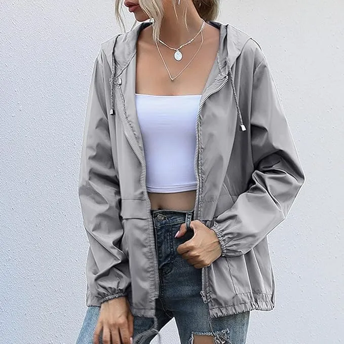 Cdiecer Rain Jacket Women Hooded Waterproof Windbreaker Lightweight Rain Coat Windproof Adjustable Raincoat with Pockets