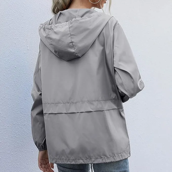 Cdiecer Rain Jacket Women Hooded Waterproof Windbreaker Lightweight Rain Coat Windproof Adjustable Raincoat with Pockets