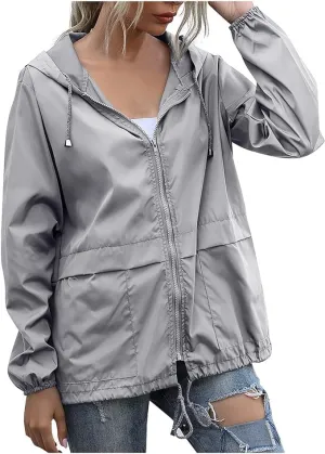 Cdiecer Rain Jacket Women Hooded Waterproof Windbreaker Lightweight Rain Coat Windproof Adjustable Raincoat with Pockets