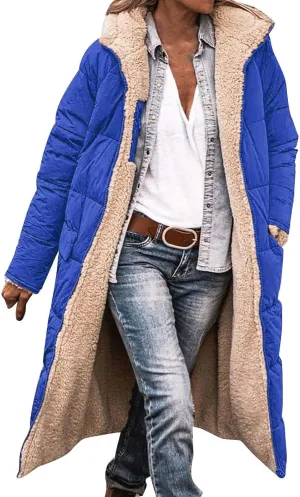 Coat Parka Jacket Xs-Xxl Fleece Lined Long Sleeve Outwear Full Zipper Solid Coat Winter Warm Women Long Quilted Coat