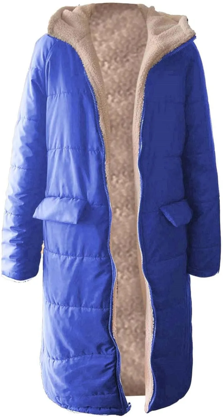 Coat Parka Jacket Xs-Xxl Fleece Lined Long Sleeve Outwear Full Zipper Solid Coat Winter Warm Women Long Quilted Coat