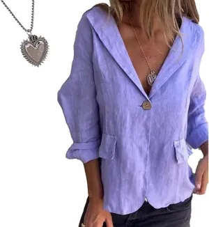 Cotton and Linen Casual Lapel Single-Button Thin Coat, Loose Casual Linen Blazers for Women
