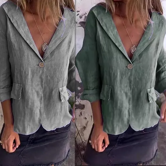 Cotton and Linen Casual Lapel Single-Button Thin Coat, Loose Casual Linen Blazers for Women