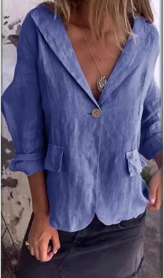 Cotton and Linen Casual Lapel Single-Button Thin Coat, Loose Casual Linen Blazers for Women