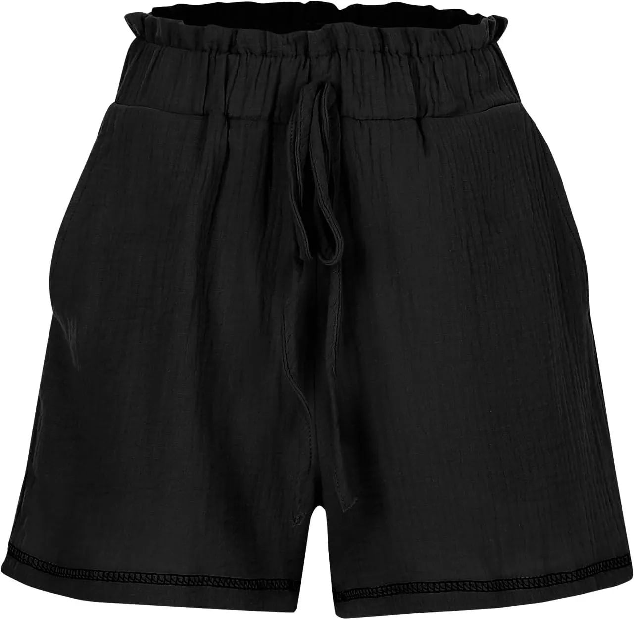 Cotton Linen Shorts for Women High Waisted Drawstring Wide Leg Summer Shorts with Pockets