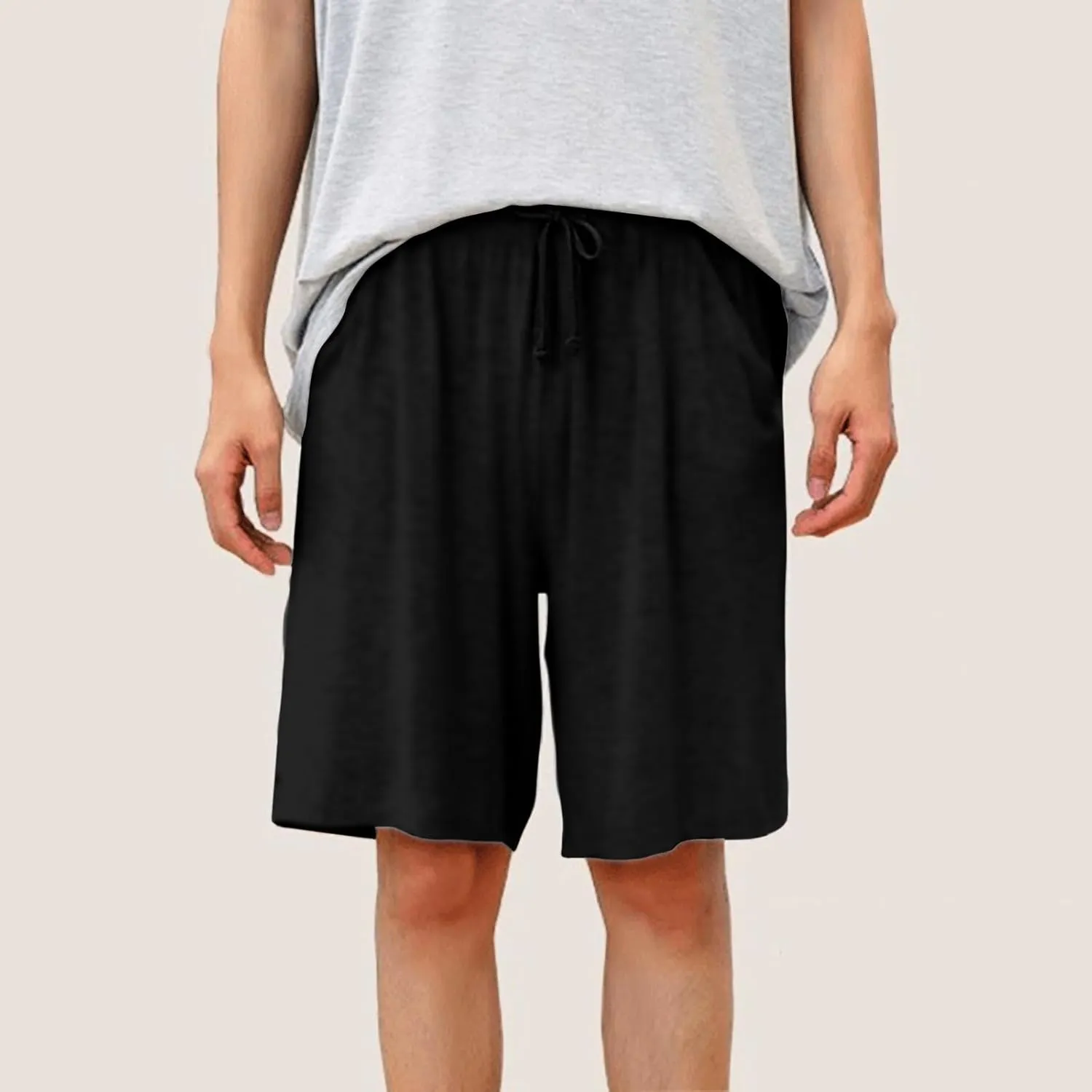Cotton Mens Casual Shorts Elastic Waist Drawstring Lounge Shorts for Summer or Daily Comfort(Available in Plus Size)