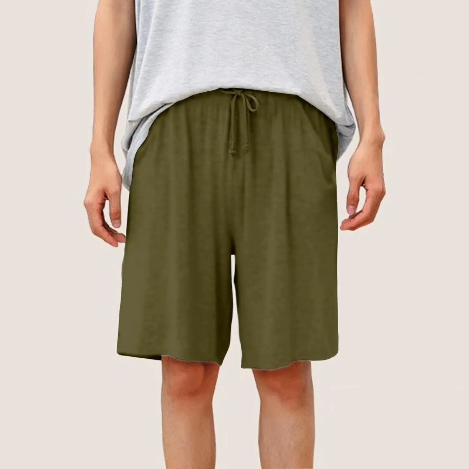Cotton Mens Casual Shorts Elastic Waist Drawstring Lounge Shorts for Summer or Daily Comfort(Available in Plus Size)