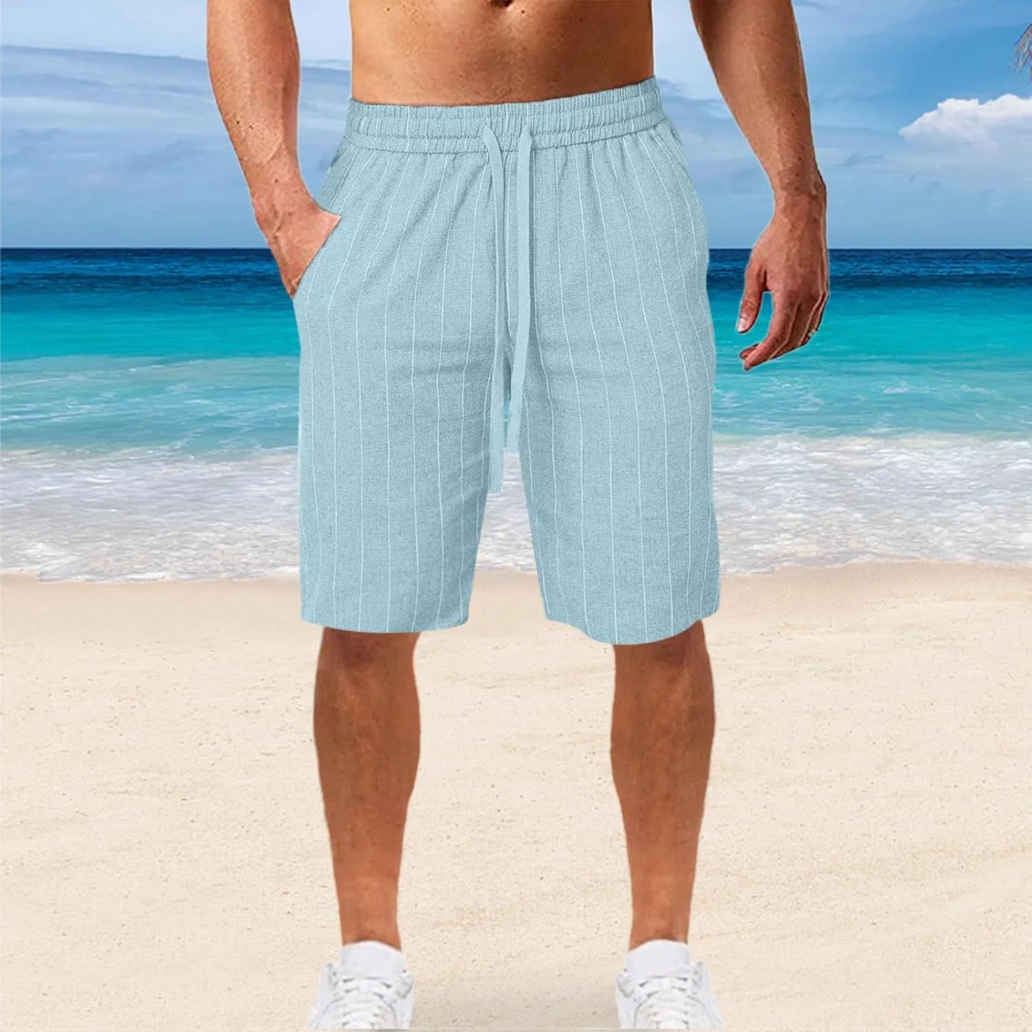 CRNTCEM Mens Cotton Linen Shorts Casual Lightweight Surfing Boardshort Pocket Drawstring Outdoor Travel Beach Yoga Shorts