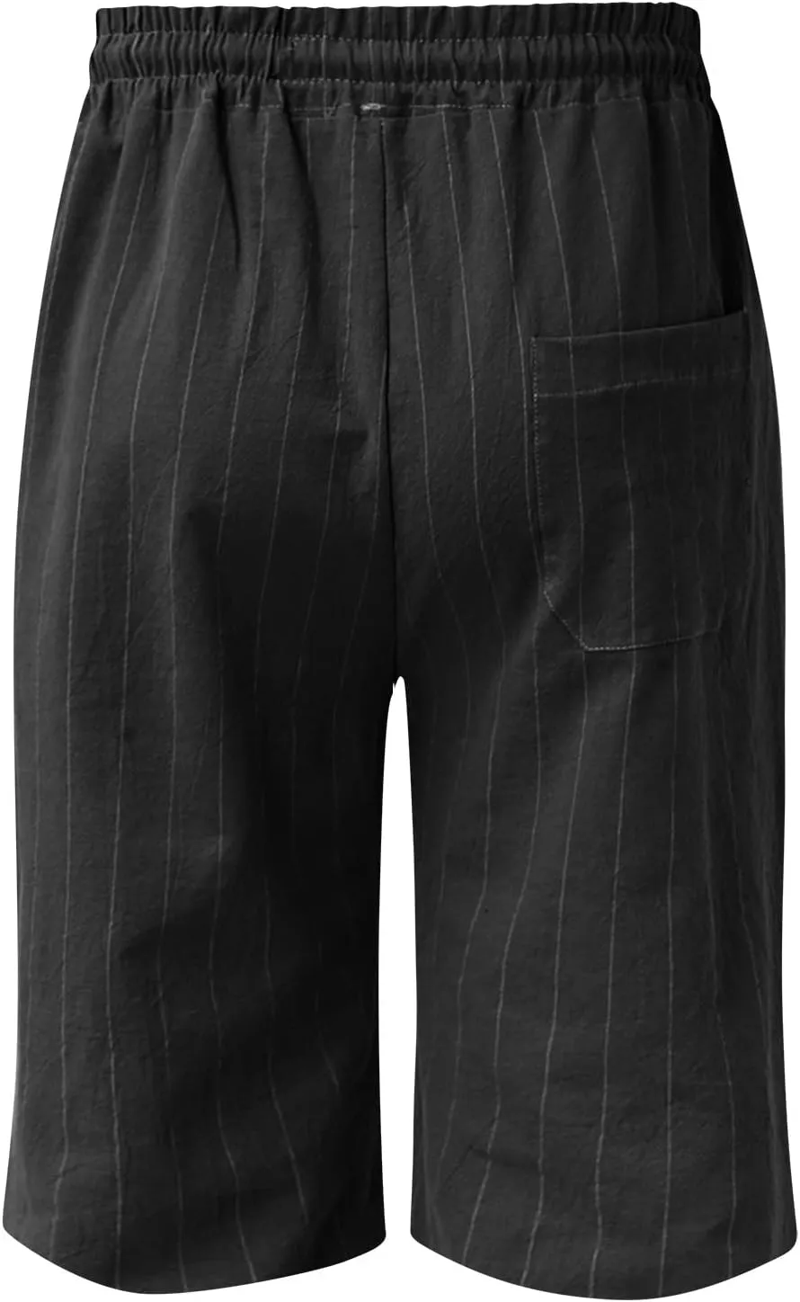 CRNTCEM Mens Cotton Linen Shorts Casual Lightweight Surfing Boardshort Pocket Drawstring Outdoor Travel Beach Yoga Shorts