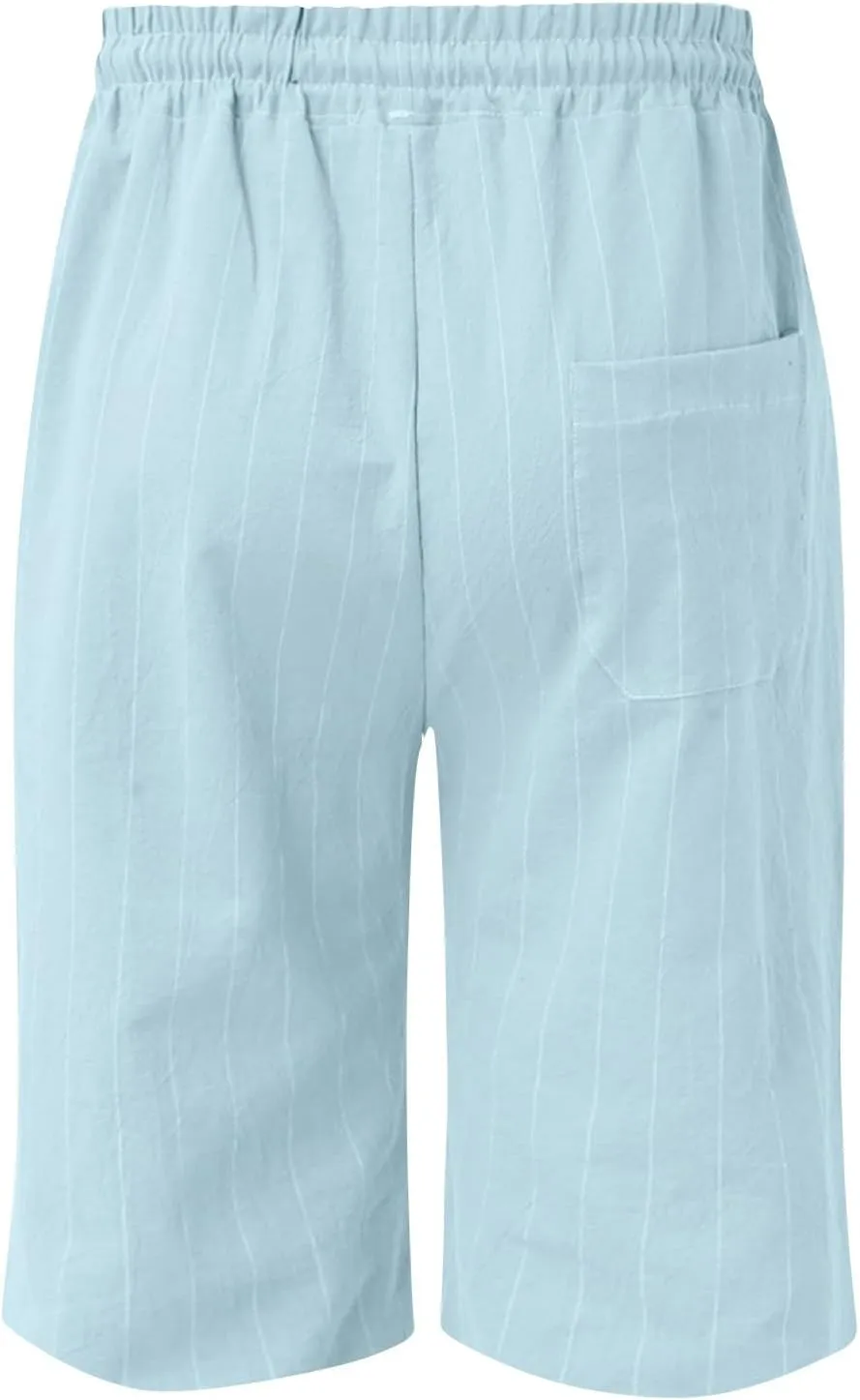CRNTCEM Mens Cotton Linen Shorts Casual Lightweight Surfing Boardshort Pocket Drawstring Outdoor Travel Beach Yoga Shorts