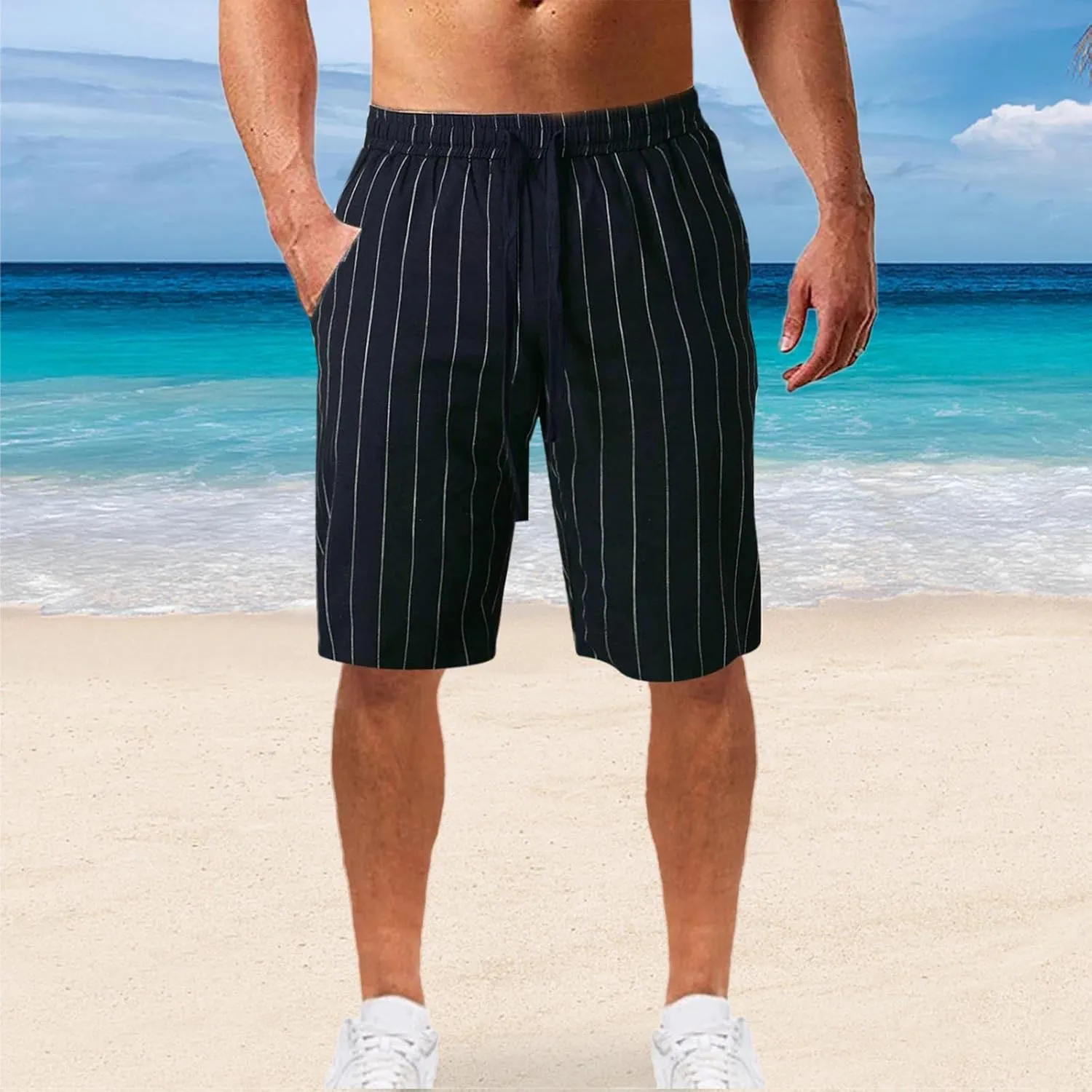 CRNTCEM Mens Cotton Linen Shorts Casual Lightweight Surfing Boardshort Pocket Drawstring Outdoor Travel Beach Yoga Shorts