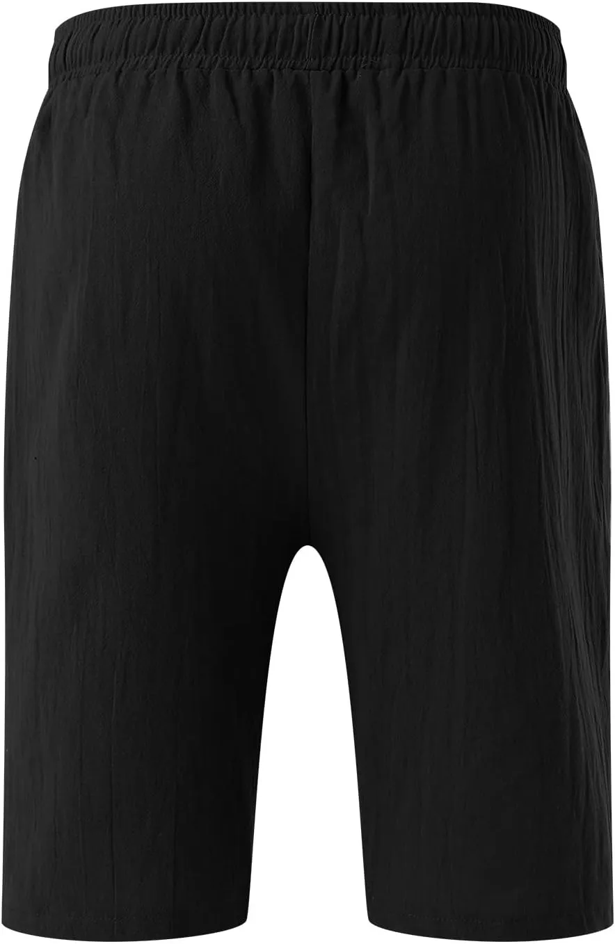 CRNTCEM Mens Lightweight Cotton Linen Shorts Drawstring Summer Travel Beach Shorts Loose Outdoor Casual Sports Golf Shorts