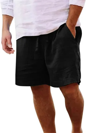 CRNTCEM Mens Lightweight Cotton Linen Shorts Drawstring Summer Travel Beach Shorts Loose Outdoor Casual Sports Golf Shorts