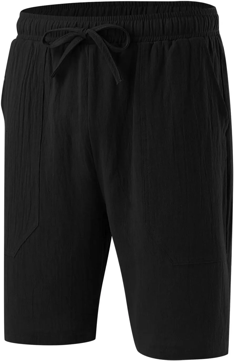 CRNTCEM Mens Lightweight Cotton Linen Shorts Drawstring Summer Travel Beach Shorts Loose Outdoor Casual Sports Golf Shorts