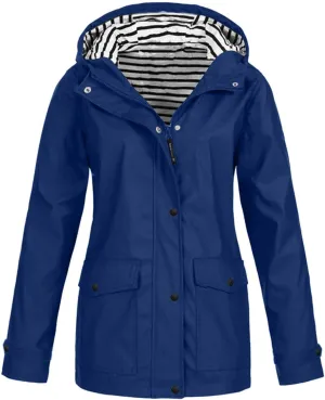 CRNTCEM Women's Outdoor Waterproof Jacket Lightweight Hooded Hiking Climbing Rain Jackets Active Outdoor Windbreaker Raincoat
