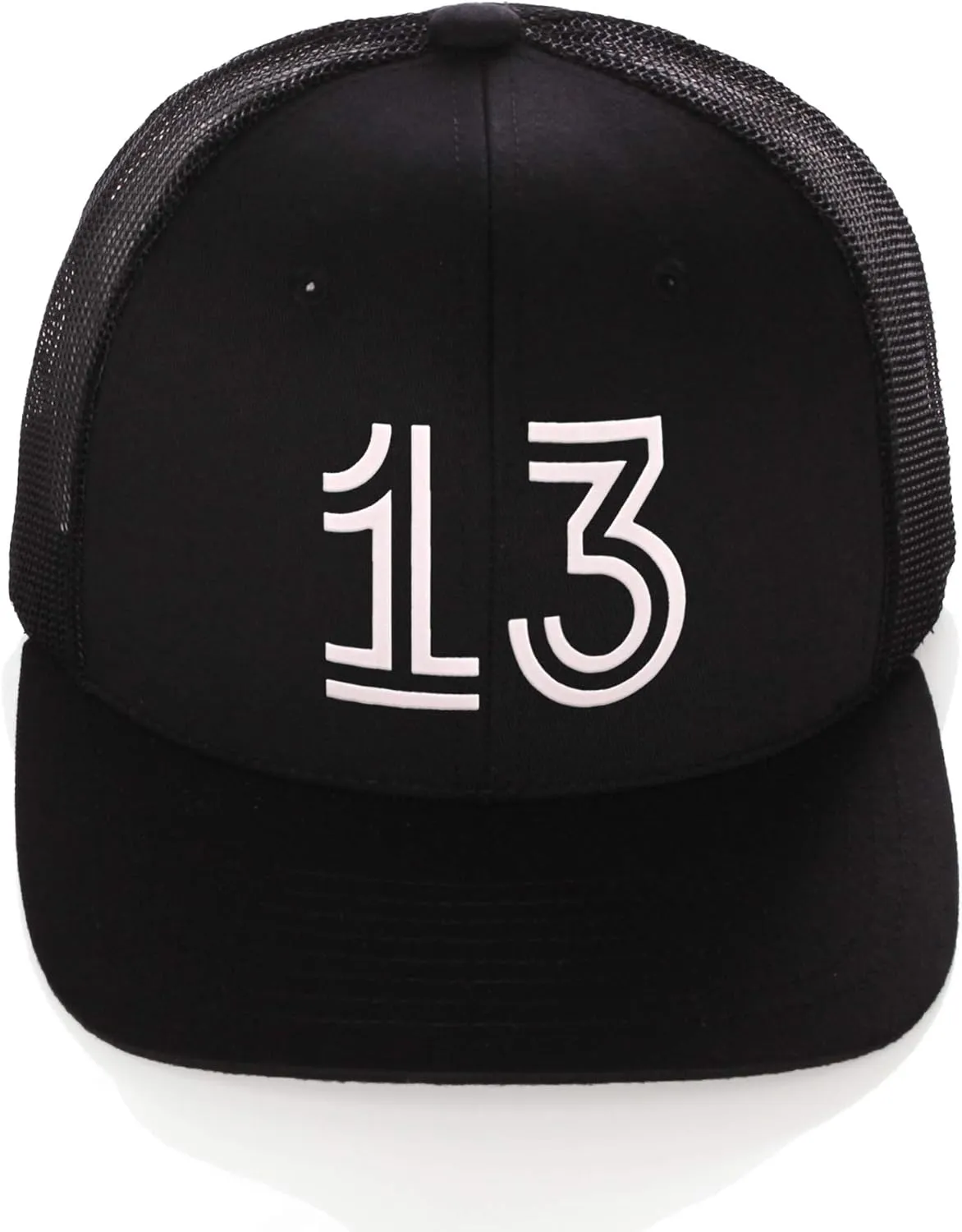 Daxton Team Numbers Structured Trucker Mesh Hat Mid Profile Cap, Black Black