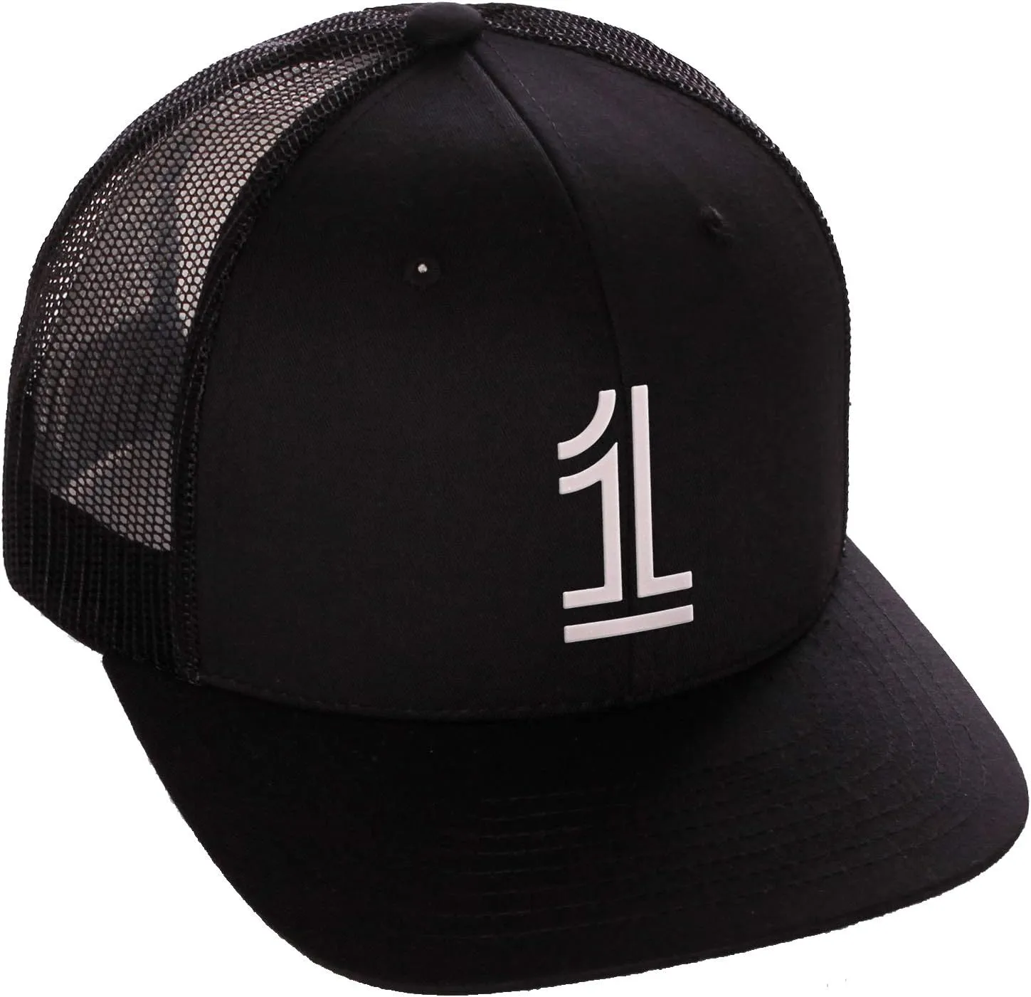 Daxton Team Numbers Structured Trucker Mesh Hat Mid Profile Cap, Black Black