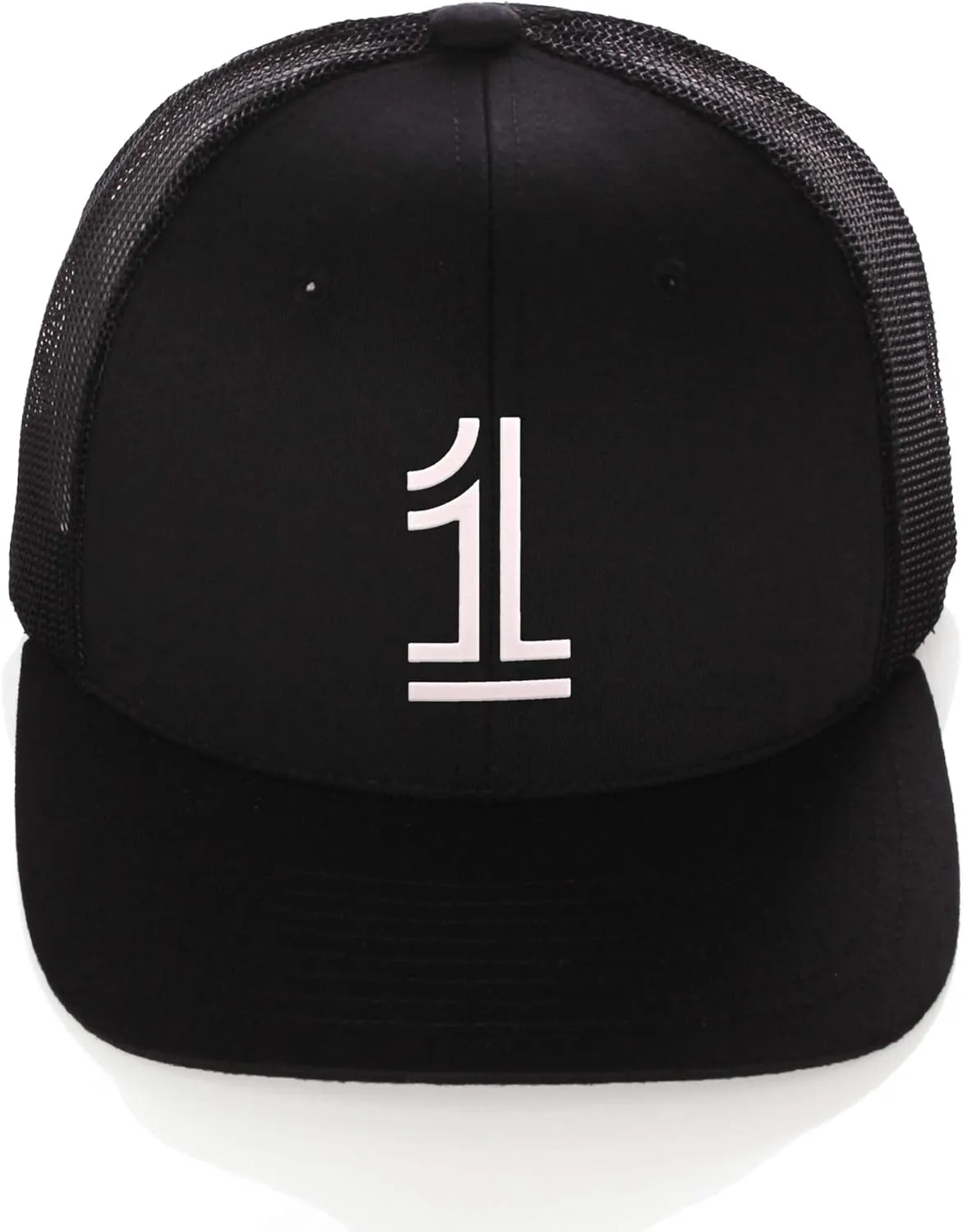 Daxton Team Numbers Structured Trucker Mesh Hat Mid Profile Cap, Black Black