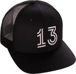 Daxton Team Numbers Structured Trucker Mesh Hat Mid Profile Cap, Black Black