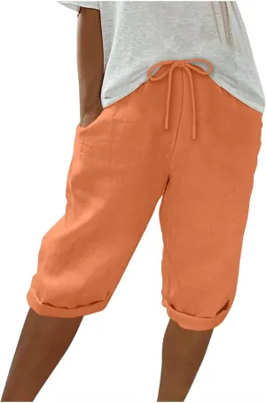 DDAPJ pyju Linen Bermuda Shorts for Women Summer Casual High Waisted Shorts Loose Drawstring Waist Beach Shorts with Pockets