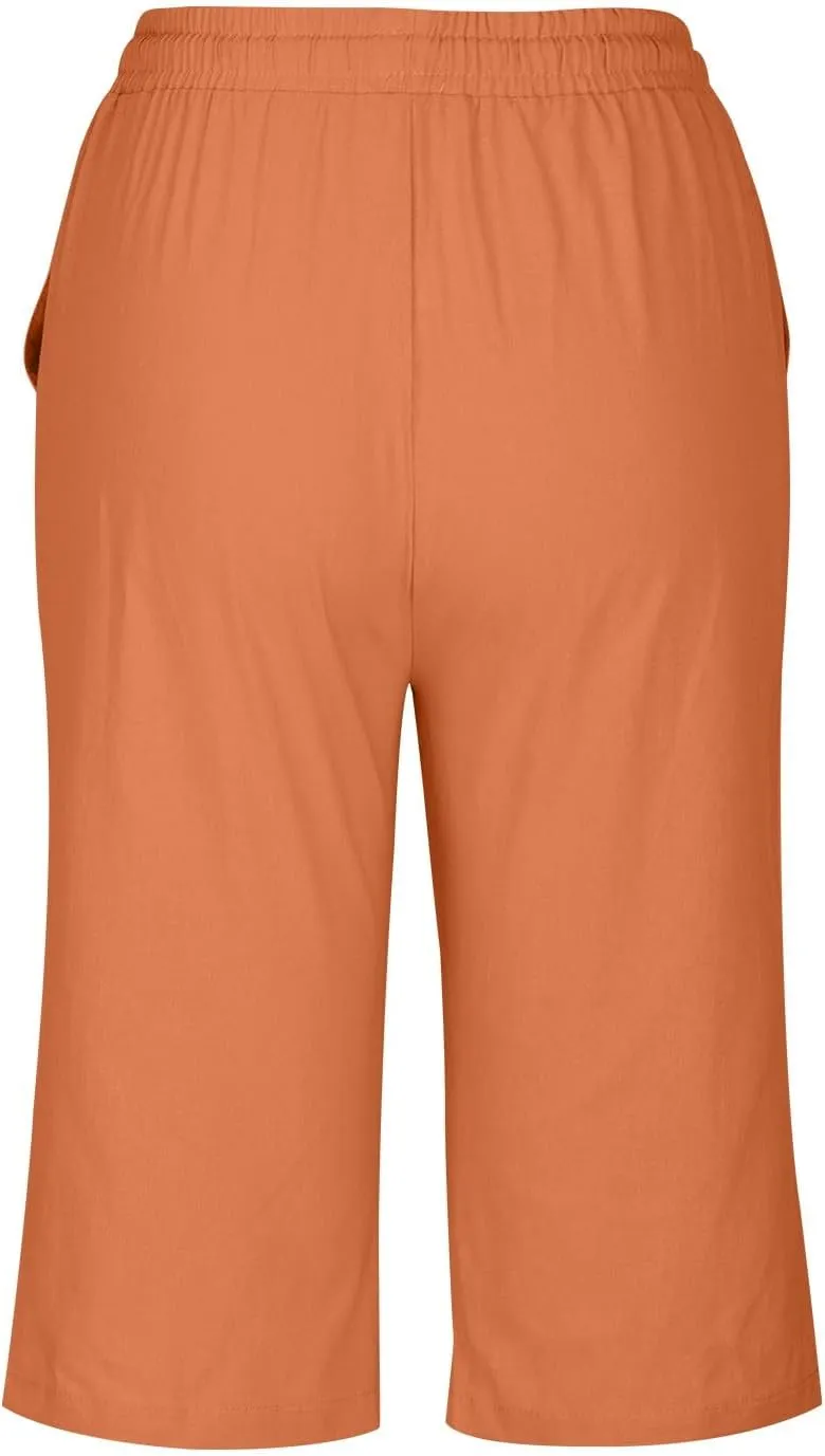 DDAPJ pyju Linen Bermuda Shorts for Women Summer Casual High Waisted Shorts Loose Drawstring Waist Beach Shorts with Pockets
