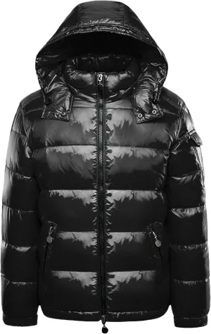 DGHM-JLMY Men's Hooded Padded Glossy Down Jacket Winter Detachable Collar Puffer Jacket Thick Warm Metallic Hood Padded Coats