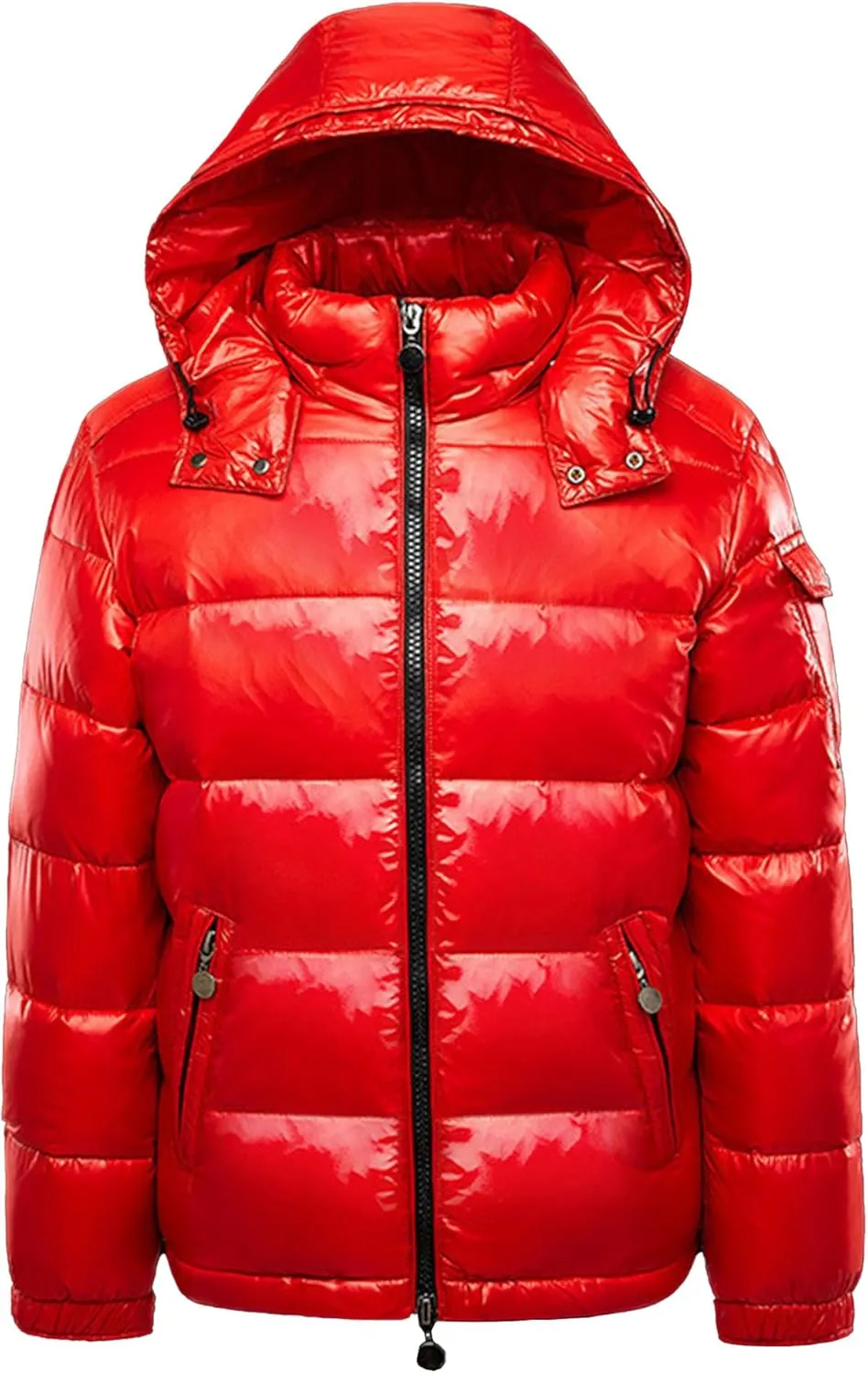 DGHM-JLMY Men's Hooded Padded Glossy Down Jacket Winter Detachable Collar Puffer Jacket Thick Warm Metallic Hood Padded Coats