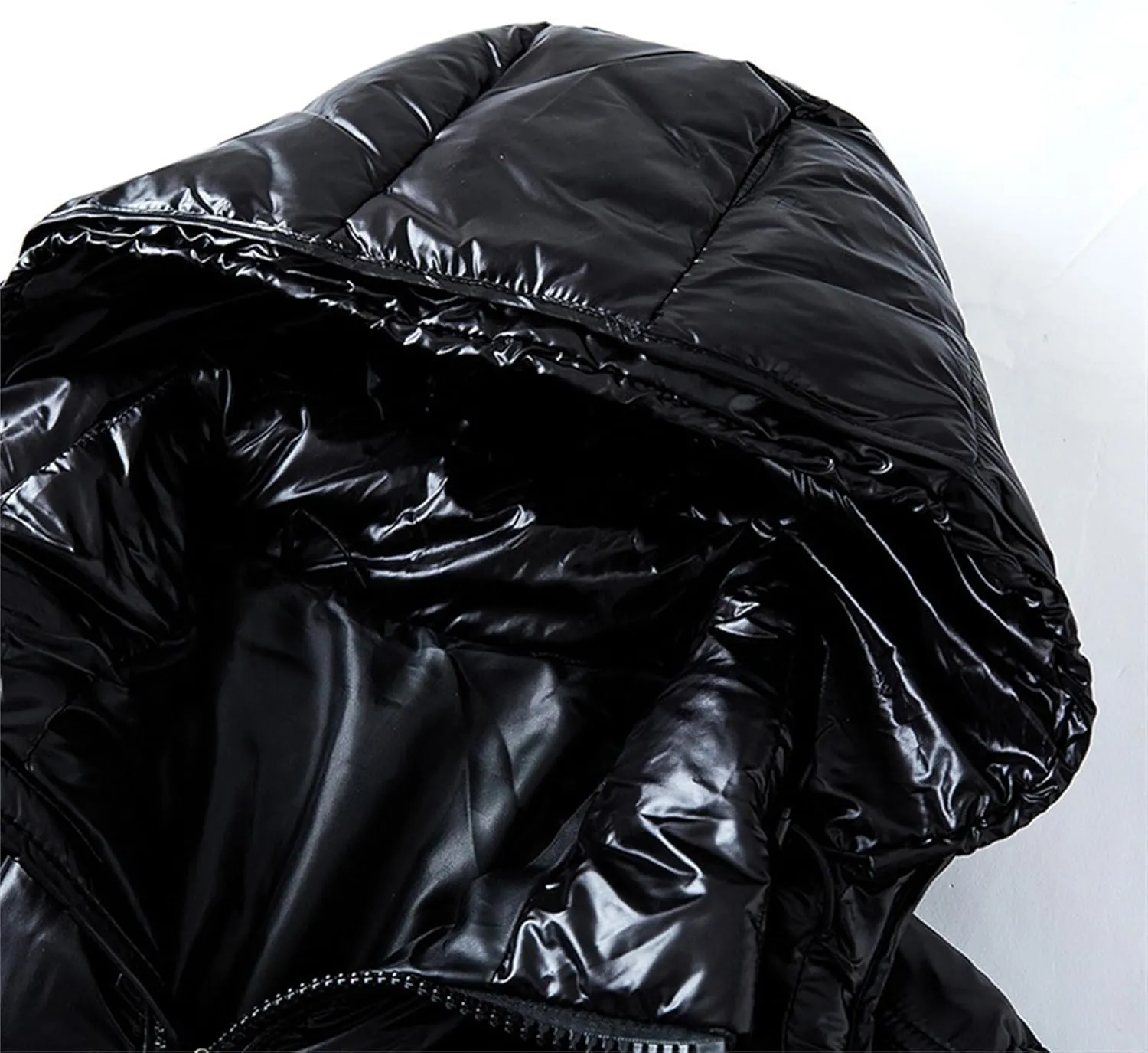 DGHM-JLMY Men's Hooded Padded Glossy Down Jacket Winter Detachable Collar Puffer Jacket Thick Warm Metallic Hood Padded Coats