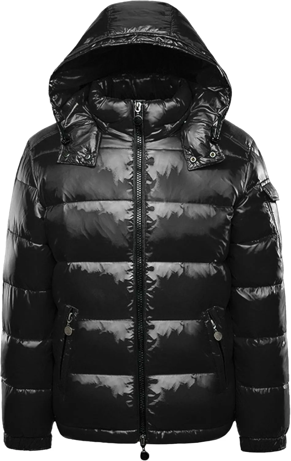 DGHM-JLMY Men's Hooded Padded Glossy Down Jacket Winter Detachable Collar Puffer Jacket Thick Warm Metallic Hood Padded Coats