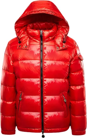 DGHM-JLMY Men's Hooded Padded Glossy Down Jacket Winter Detachable Collar Puffer Jacket Thick Warm Metallic Hood Padded Coats
