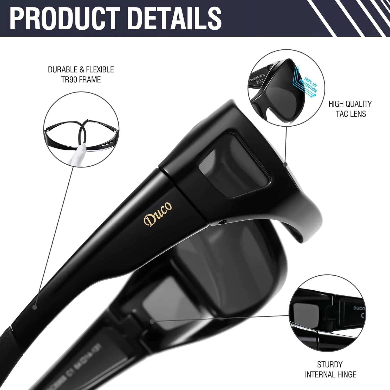 DUCO Fit Over Sunglasses for Men and Women Polarized UV400 Protection Wrap Around Driving Oversized Shades DC8968