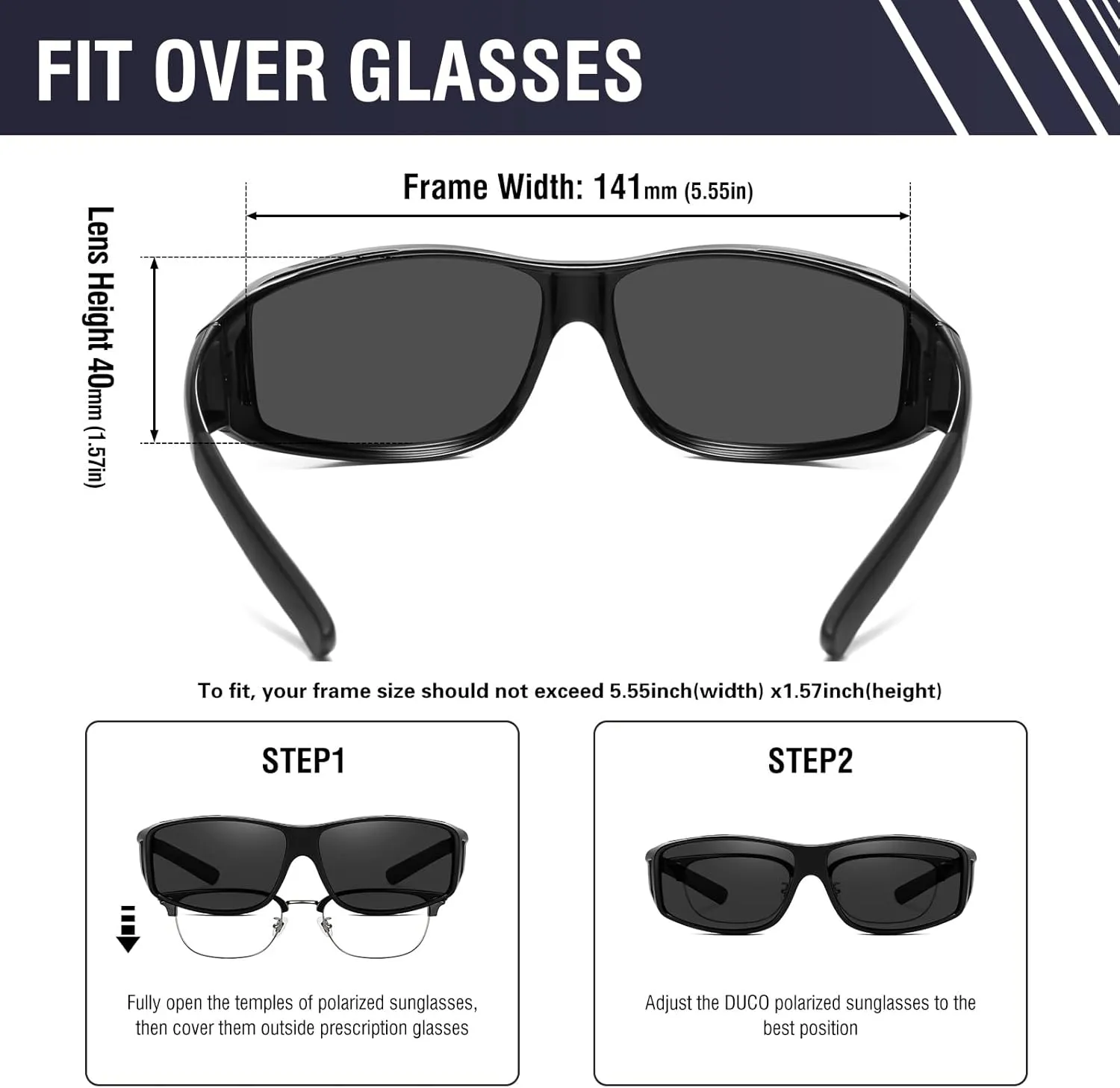 DUCO Fit Over Sunglasses for Men and Women Polarized UV400 Protection Wrap Around Driving Oversized Shades DC8968