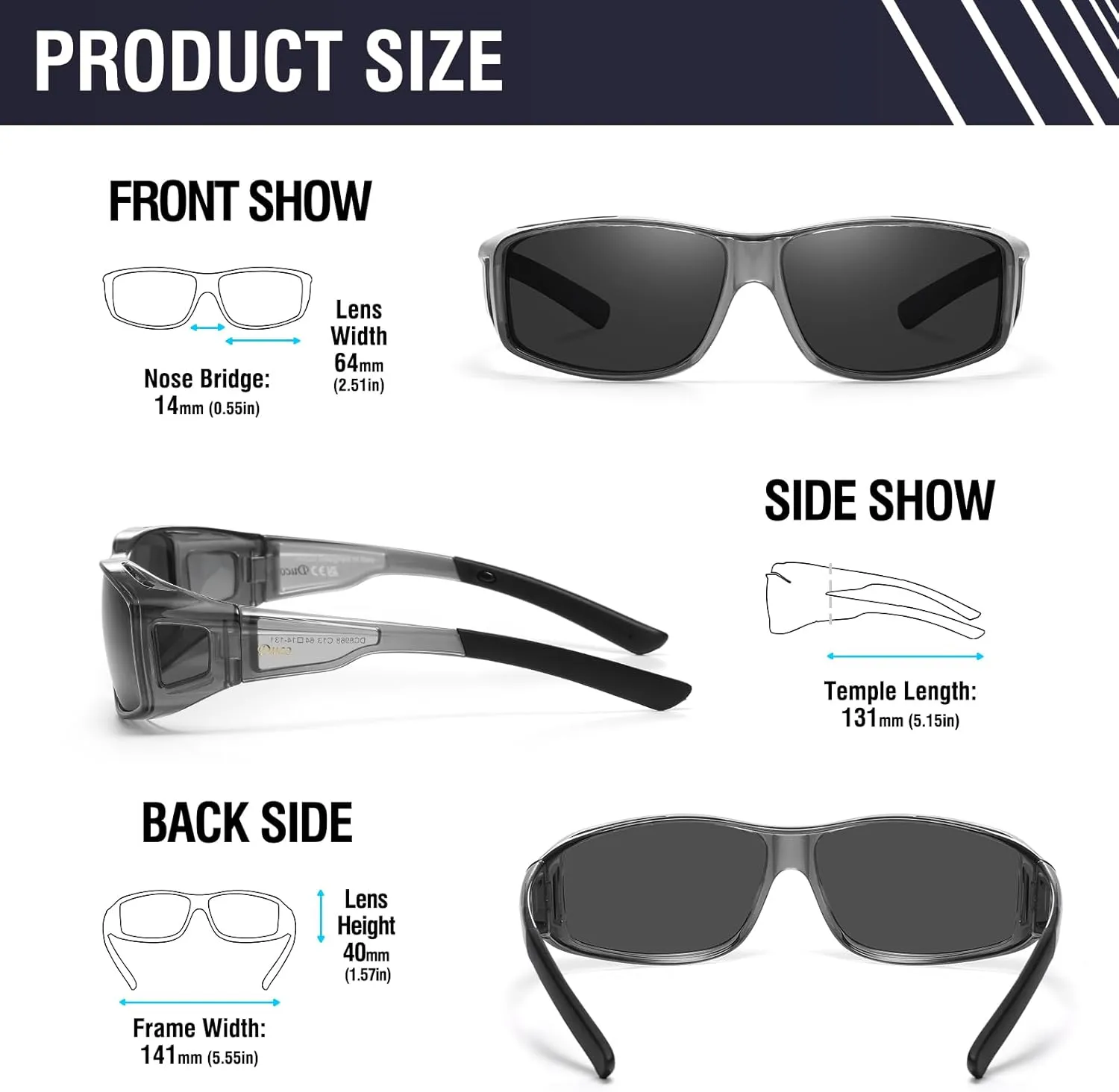DUCO Fit Over Sunglasses for Men and Women Polarized UV400 Protection Wrap Around Driving Oversized Shades DC8968