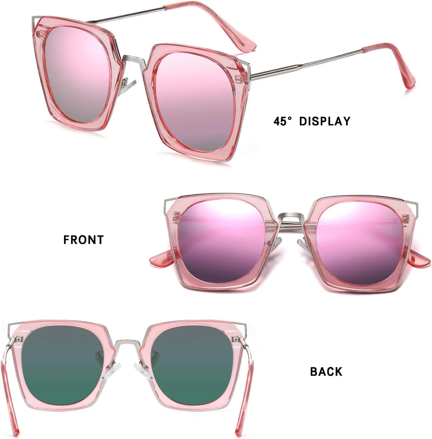 DUCO Vintage Square Cat Eye Sunglasses for Women Meatl Frame Polarized Sun Glasses UV Protection W001