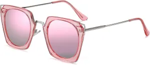 DUCO Vintage Square Cat Eye Sunglasses for Women Meatl Frame Polarized Sun Glasses UV Protection W001