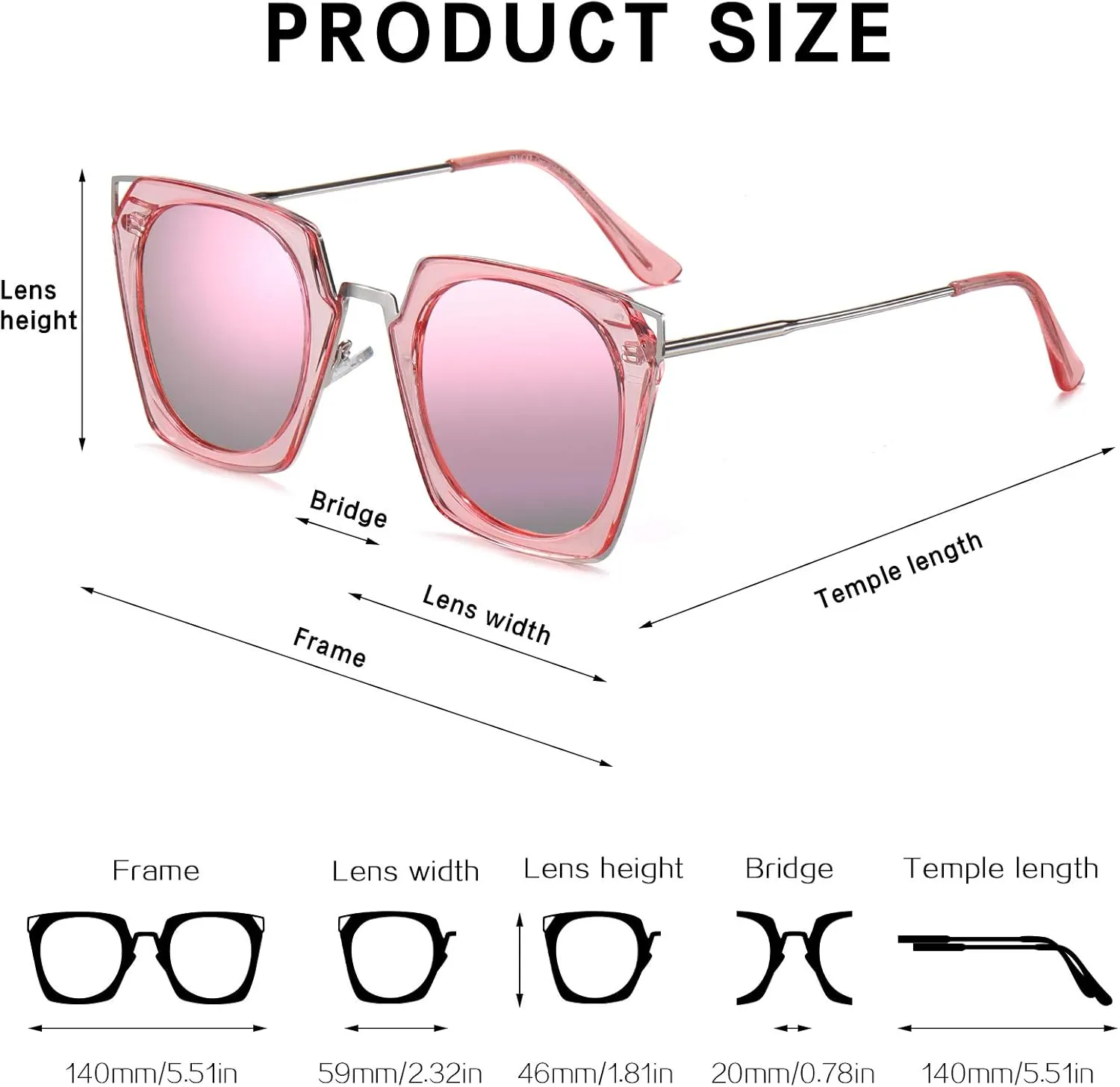 DUCO Vintage Square Cat Eye Sunglasses for Women Meatl Frame Polarized Sun Glasses UV Protection W001