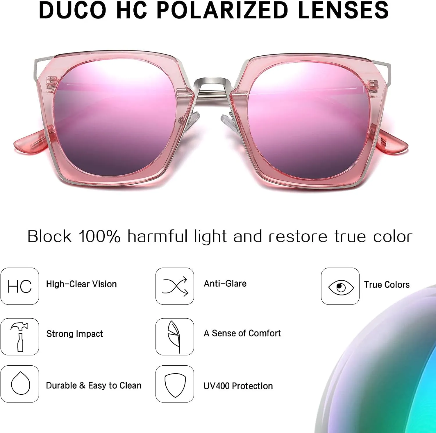 DUCO Vintage Square Cat Eye Sunglasses for Women Meatl Frame Polarized Sun Glasses UV Protection W001