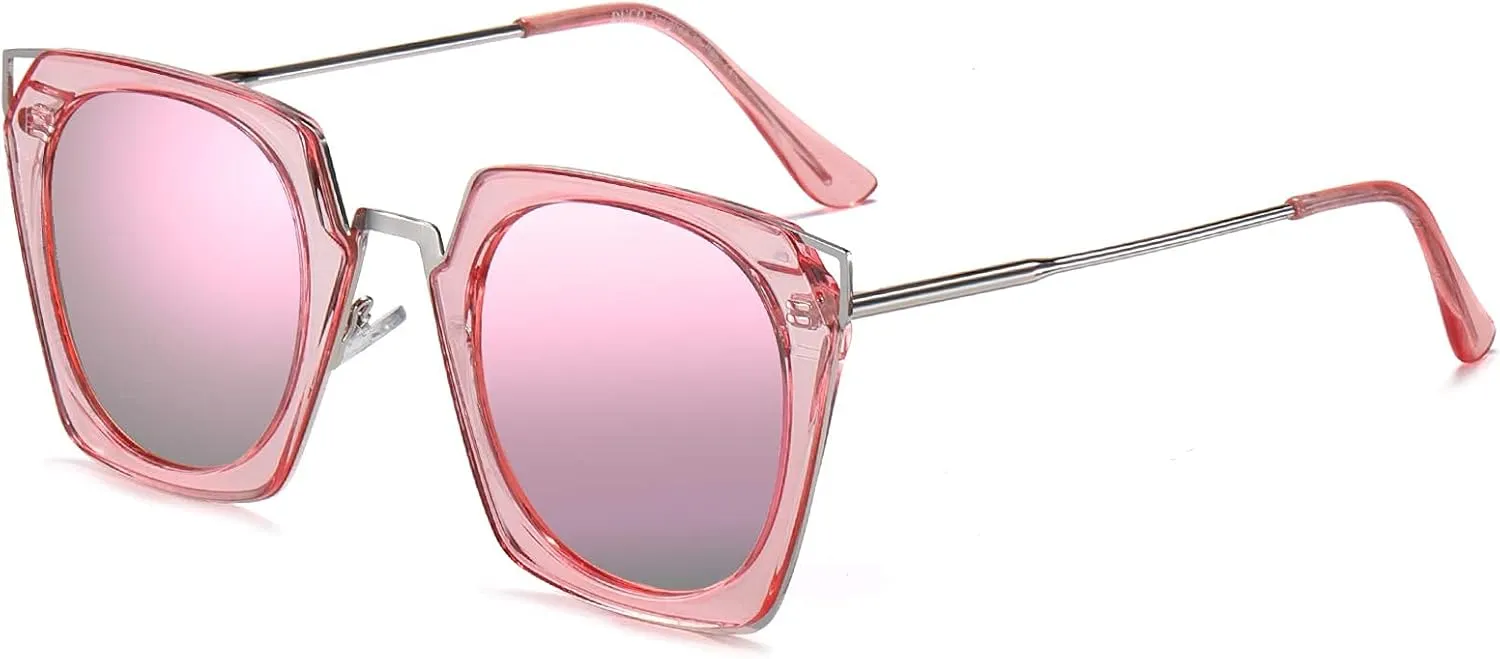 DUCO Vintage Square Cat Eye Sunglasses for Women Meatl Frame Polarized Sun Glasses UV Protection W001