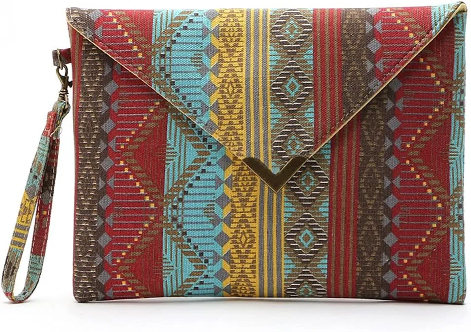 Envelope Clutch Bag for Women Ethnic Style Handbag Folded Canvas Purse