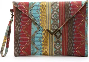 Envelope Clutch Bag for Women Ethnic Style Handbag Folded Canvas Purse