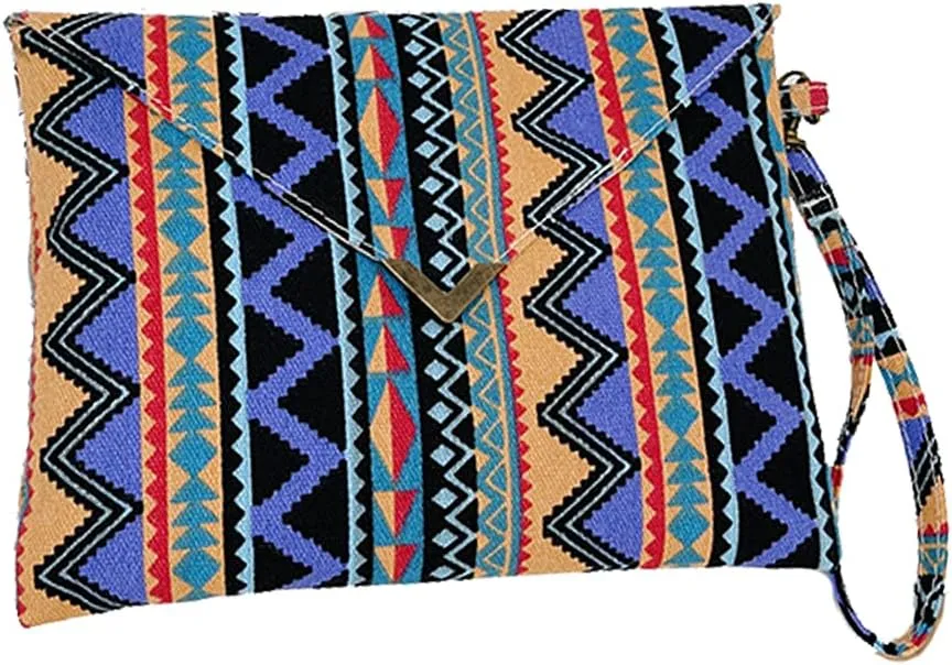 Envelope Clutch Bag for Women Ethnic Style Handbag Folded Canvas Purse