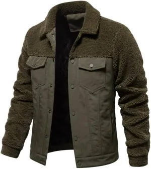 evzosrz Men's Winter Jacket Sherpa Lined Fleece Trucker Jackets Thick Thermal Warm Coat Lapel Work Cargo Jackets for Men