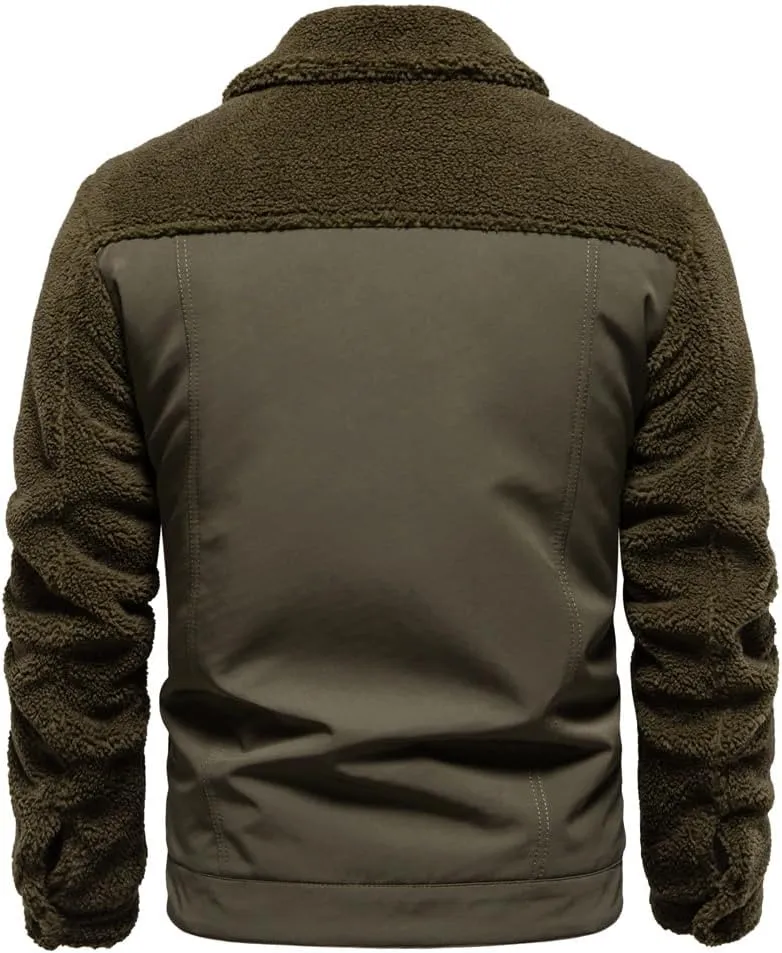 evzosrz Men's Winter Jacket Sherpa Lined Fleece Trucker Jackets Thick Thermal Warm Coat Lapel Work Cargo Jackets for Men