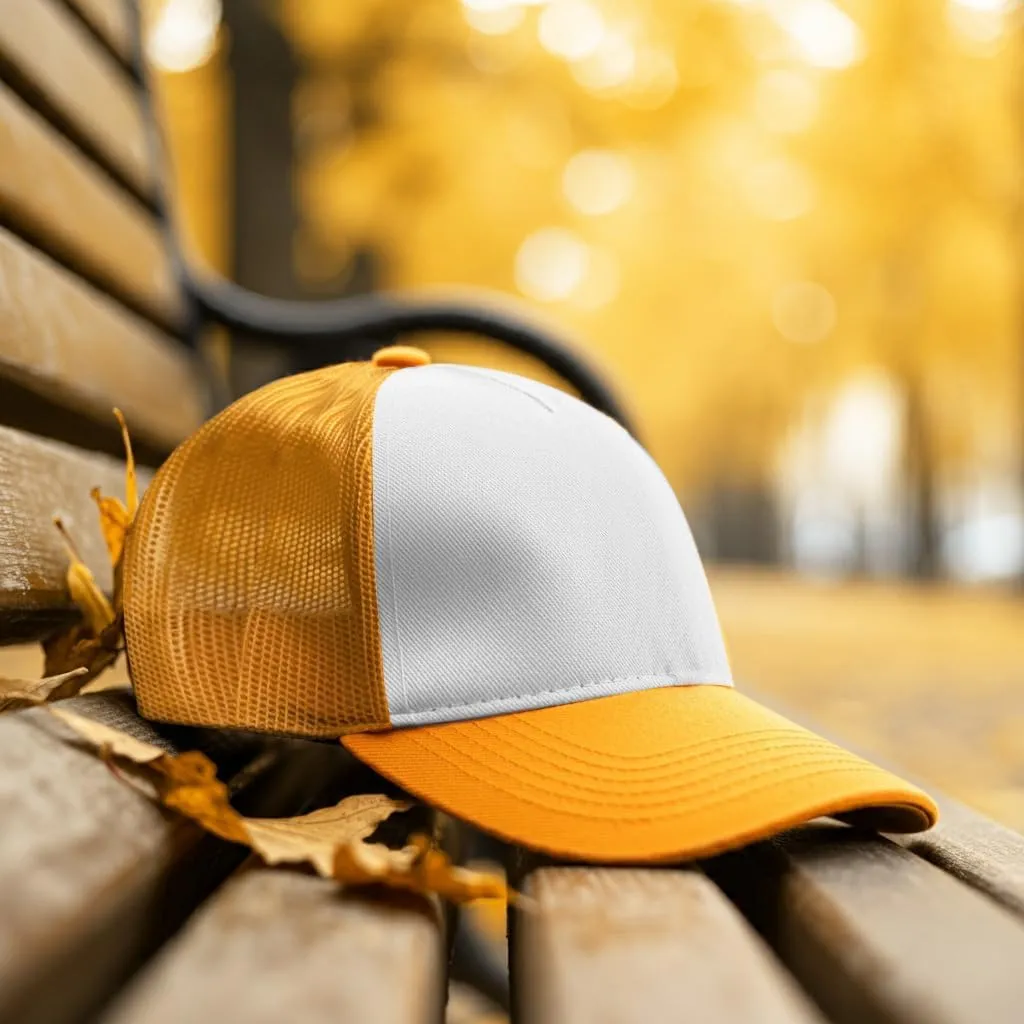 Falari 5-Panel Mesh Baseball Cap, Trucker Hat, Structured Plain Design, Cotton, Adjustable Size