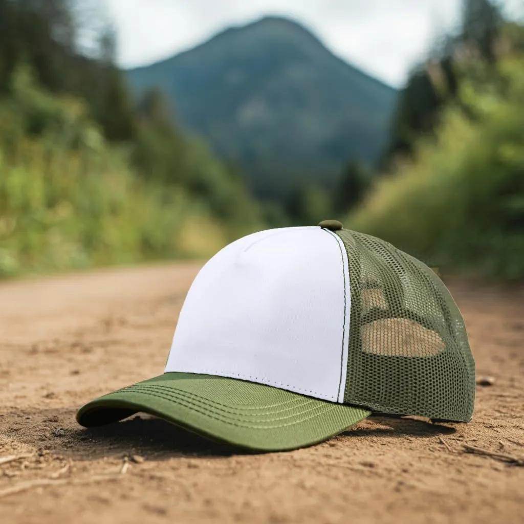 Falari 5-Panel Mesh Baseball Cap, Trucker Hat, Structured Plain Design, Cotton, Adjustable Size
