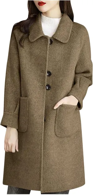 Fall Trench Coat for Women, Mid Long Outerwear Windproof Classic Solid Overcoat Casual Slim Outdoor Jackets