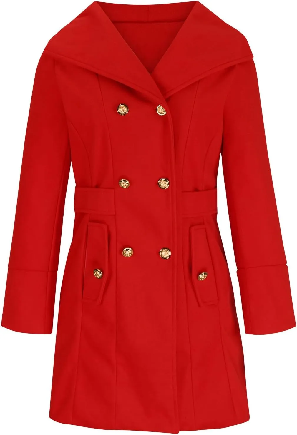 fartey 2024 Womens Winter Coats Casual Notch Lapel Mid-Long Trench Coat Wool Blend Warm Soft Pea Coat With Pockets